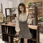 Set: Fringed Tweed Suspender Skirt + Frilled Blouse