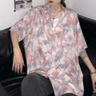 Short-sleeve Tie-dye Print Shirt Tie-dye Print - Pink - One Size