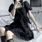 Set: Short-sleeve Floral A-line Dress + Bucket Hat