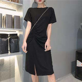 Slit Detail Short-sleeve A-line Dress
