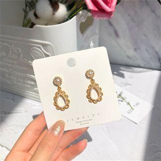 Faux Pearl Rhinestone Drop Earring 1 Pair - Faux Pearl Rhinestone S925 Sterling Silver Pin Stud Earring - One Size