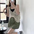 Crochet Knit Vest / Camisole Top / Mini A-line Skirt