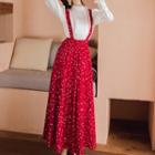 Set: Flared-cuff Blouse + Dotted Midi Jumper Skirt