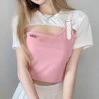Short-sleeve Cut-out Two-tone T-shirt