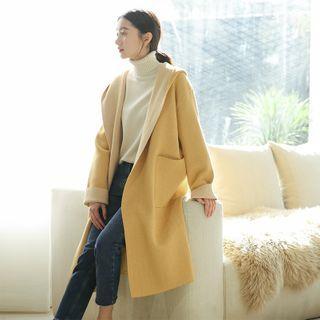 Plain Long-sleeve Hooded Knit Coat