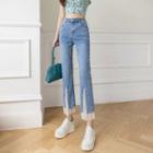 Mesh Panel Cropped Bootcut Jeans