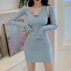 Long-sleeve Knit Buttoned Bodycon Dress