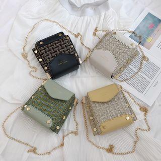 Faux Leather Panel Flap Shoulder Bag