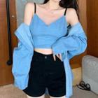 Denim Long-sleeve Shirt / Cropped Camisole Top