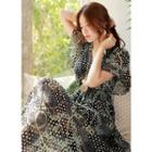 Beribboned Scarf-print Maxi Chiffon Dress