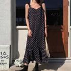 Ruffle-strap Polka Dot Midi Sundress