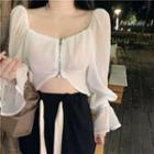 Off-shoulder Zip-up Crop Blouse