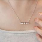 925 Sterling Silver Faux Pearl Bar Necklace 925 Sterling Silver - White Gold - One Size