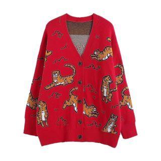 Tiger Jacquard V-neck Cardigan