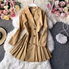 Double-breasted Lapel Pleated Suit Dress