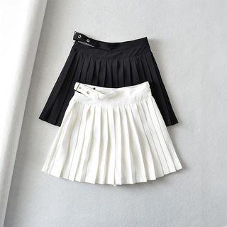 Cutout Pleated Mini A-line Skirt