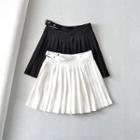 Cutout Pleated Mini A-line Skirt