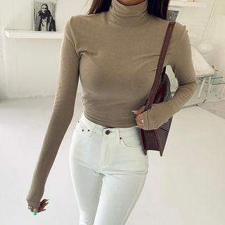 High-neck Textured Crop T-shirt