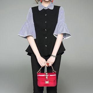 Set: Bell-sleeve Panel Top + Pants