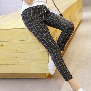 Drawstring-waist Plaid Straight Leg Pants