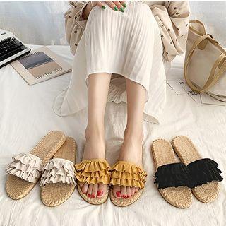 Ruffled Flat Slide Sandals