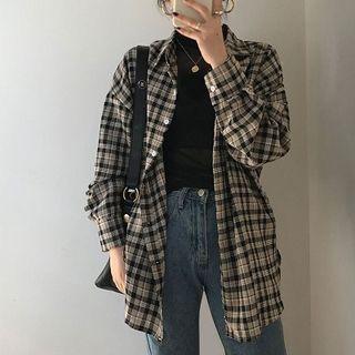 Plaid Oversize Shirt Black - One Size