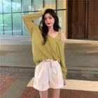 Long-sleeve Knit Top / Camisole Top / Shorts / Belt / Set