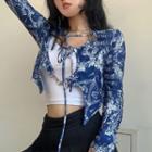 Long Sleeve Tie-front Print Top
