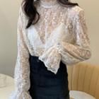 Floral Lantern Sleeve Lace Top Almond - One Size