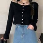 Long-sleeve Buttoned Top Black - One Size