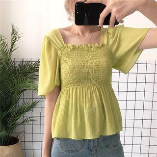 Bell Sleeve Square Neck Ruched Top