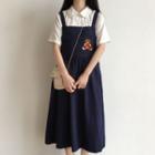 Short-sleeve Shirt / Embroidered Midi A-line Jumper Dress