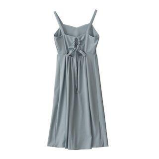 Open Back Plain Drawstring A-line Dress