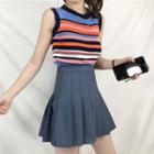 Striped Knit Tank Top / A-line Pleated Skirt