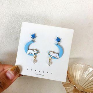 Cat Moon Alloy Dangle Earring / Cuff Dangle Earring