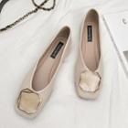 Metal Accent Genuine Leather Square Toe Flats