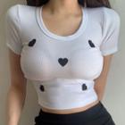 Short Sleeve Scoop Neck Heart Crop T-shirt