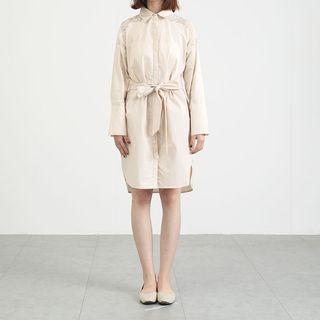 Long-sleeve Tie-waist Shirt Dress
