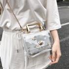 Transparent Chained Handbag With Embroidered Pouch