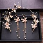 Wedding Set: Flower Headpiece + Drop Earring Gold - One Size
