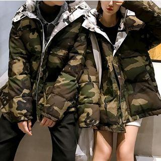 Couple Matching Camouflage Hooded Padded Coat