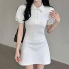 Puff-sleeve Polo Bodycon Dress