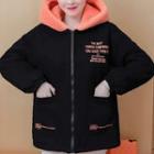 Two Tone Lettering Zipped Hooded Jacket