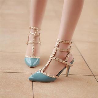 Studded Strappy Pointy Pumps