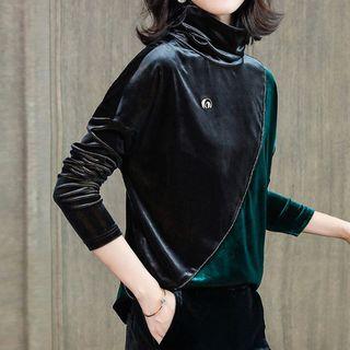 Two-tone Turtleneck Long-sleeve Corduroy Top