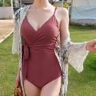V-neck Tie Waist Swimsuit