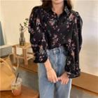 V-neck Floral Cropped Long-sleeve Top