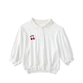 Cherry Embroidered Collared Short-sleeve T-shirt