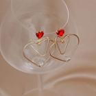 Heart Drop Earring 1 Pair - Gold & Red - One Size