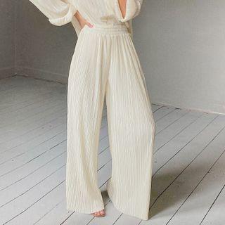 High-waist Ruched Wide-leg Pants